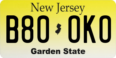 NJ license plate B80OKO