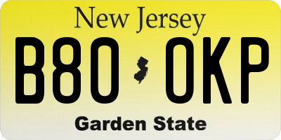 NJ license plate B80OKP