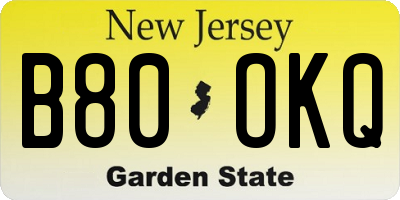 NJ license plate B80OKQ