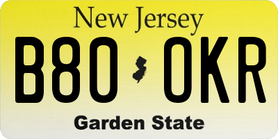 NJ license plate B80OKR