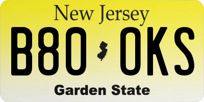 NJ license plate B80OKS