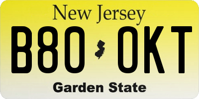 NJ license plate B80OKT