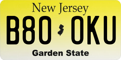 NJ license plate B80OKU
