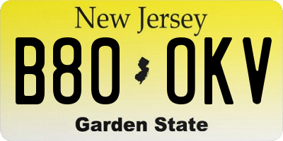 NJ license plate B80OKV