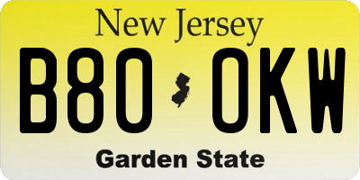 NJ license plate B80OKW