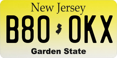 NJ license plate B80OKX