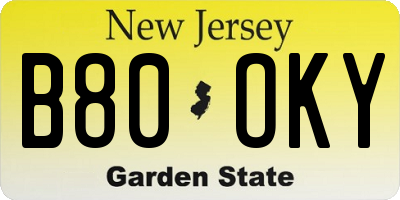NJ license plate B80OKY