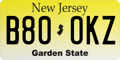 NJ license plate B80OKZ