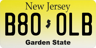 NJ license plate B80OLB