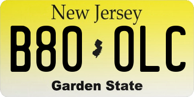 NJ license plate B80OLC