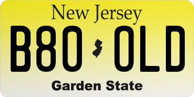 NJ license plate B80OLD