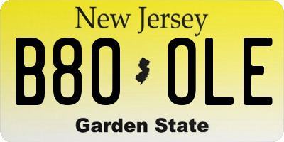 NJ license plate B80OLE