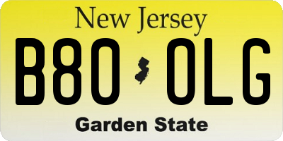 NJ license plate B80OLG