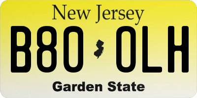NJ license plate B80OLH