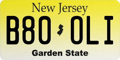 NJ license plate B80OLI