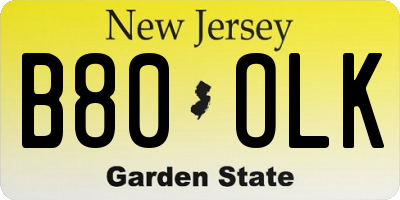NJ license plate B80OLK