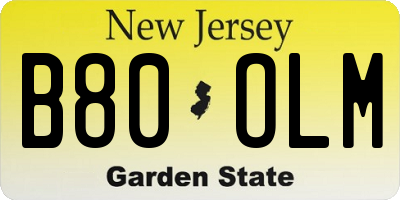 NJ license plate B80OLM