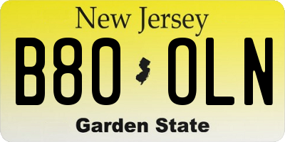 NJ license plate B80OLN