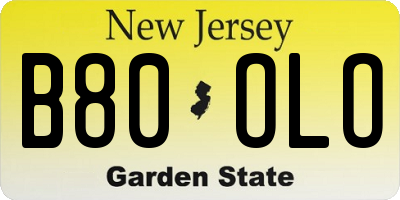 NJ license plate B80OLO