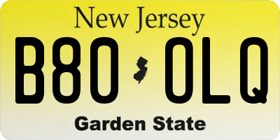 NJ license plate B80OLQ