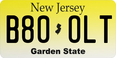 NJ license plate B80OLT