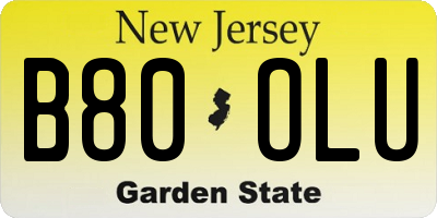 NJ license plate B80OLU