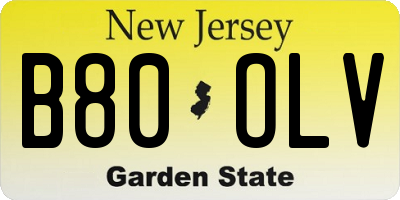 NJ license plate B80OLV