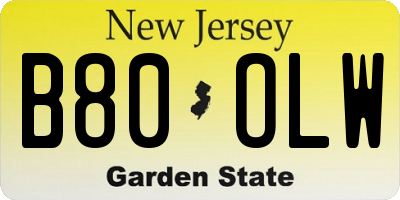 NJ license plate B80OLW