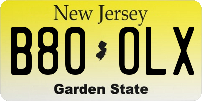 NJ license plate B80OLX