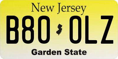 NJ license plate B80OLZ