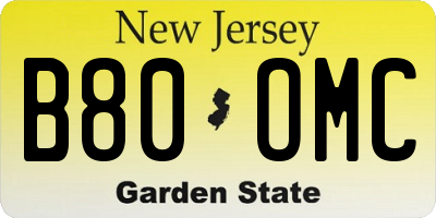 NJ license plate B80OMC