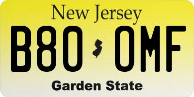NJ license plate B80OMF
