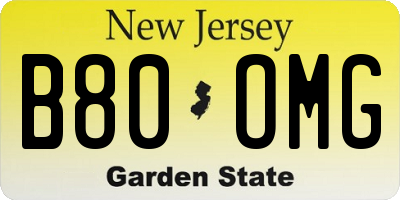 NJ license plate B80OMG