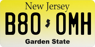 NJ license plate B80OMH