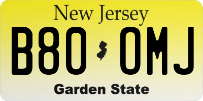 NJ license plate B80OMJ