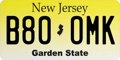 NJ license plate B80OMK