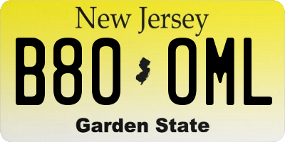 NJ license plate B80OML