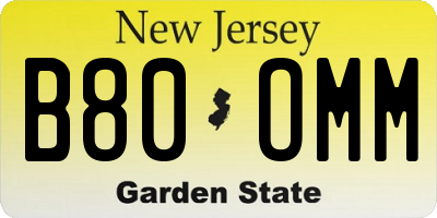 NJ license plate B80OMM