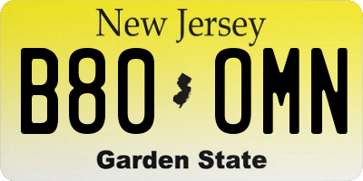 NJ license plate B80OMN