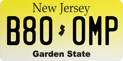 NJ license plate B80OMP