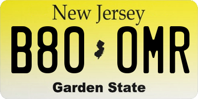 NJ license plate B80OMR