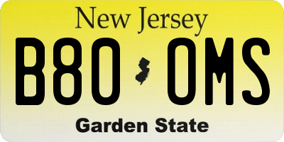 NJ license plate B80OMS