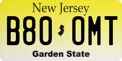 NJ license plate B80OMT