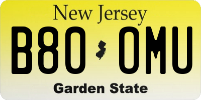 NJ license plate B80OMU