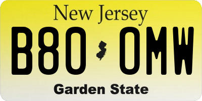 NJ license plate B80OMW