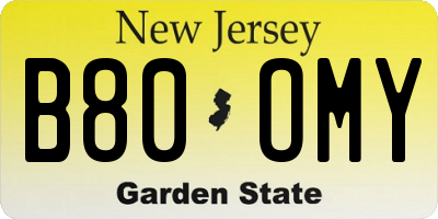 NJ license plate B80OMY