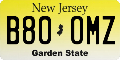 NJ license plate B80OMZ