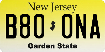 NJ license plate B80ONA