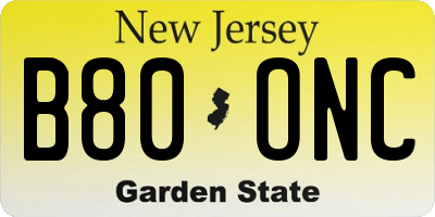 NJ license plate B80ONC