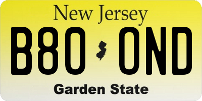 NJ license plate B80OND